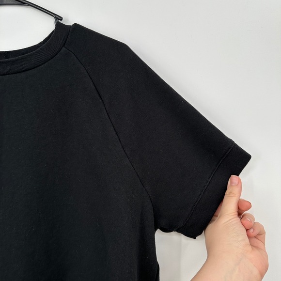 PINK Victoria's Secret Black Short Sleeve Sweatshirt Fleece Raglan Size Large - Picture 4 of 8